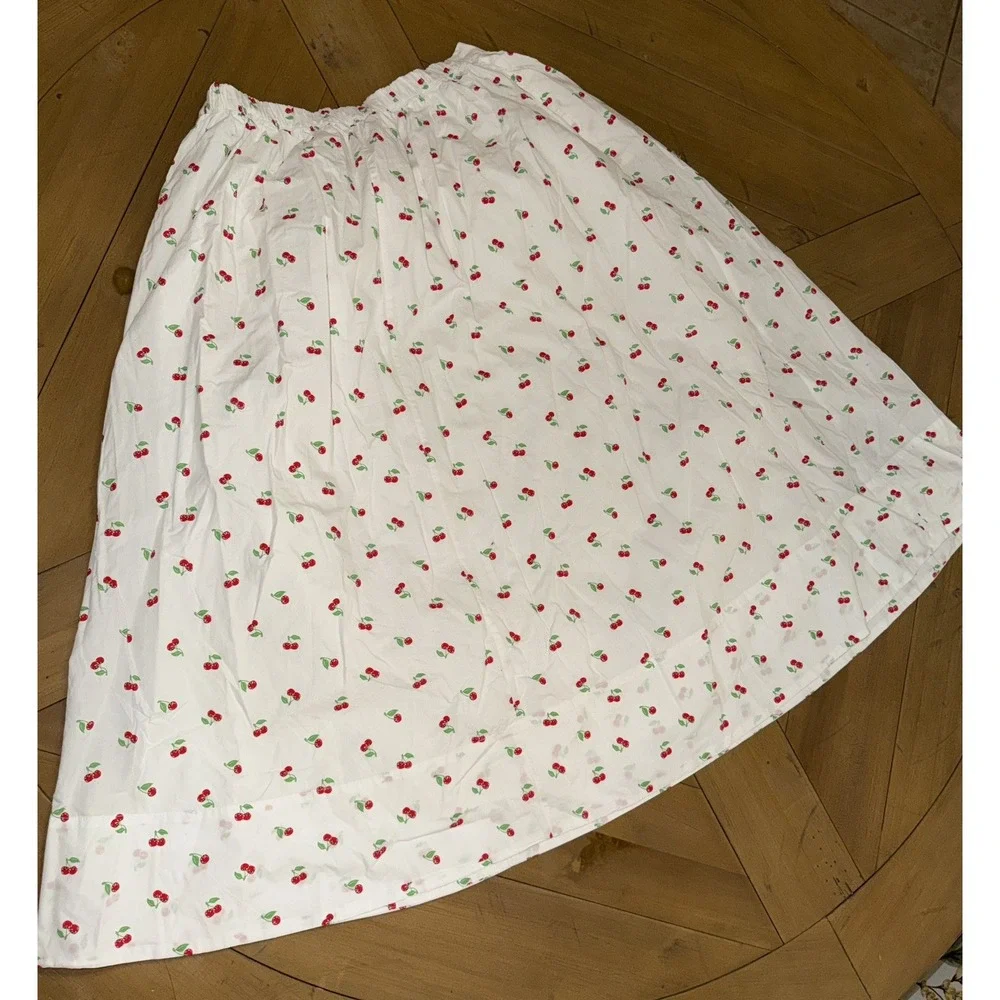 NEW Aerie The New Essential Maxi Skirt in White Cherry Print Size L